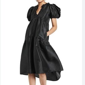 Kika Vargas Black Puff Sleeve Dress